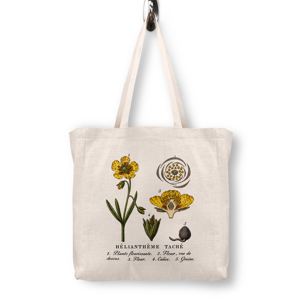 Spotted Rockrose Botanical Canvas Tote Bag | 1873 French Lithograph
