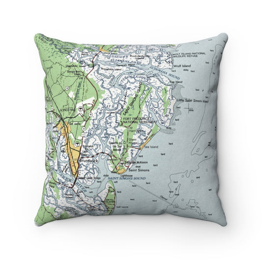 St. Simons Island Map Throw Pillow | Vintage St. Simons Island Map Decor | Coastal Georgia Home Accent