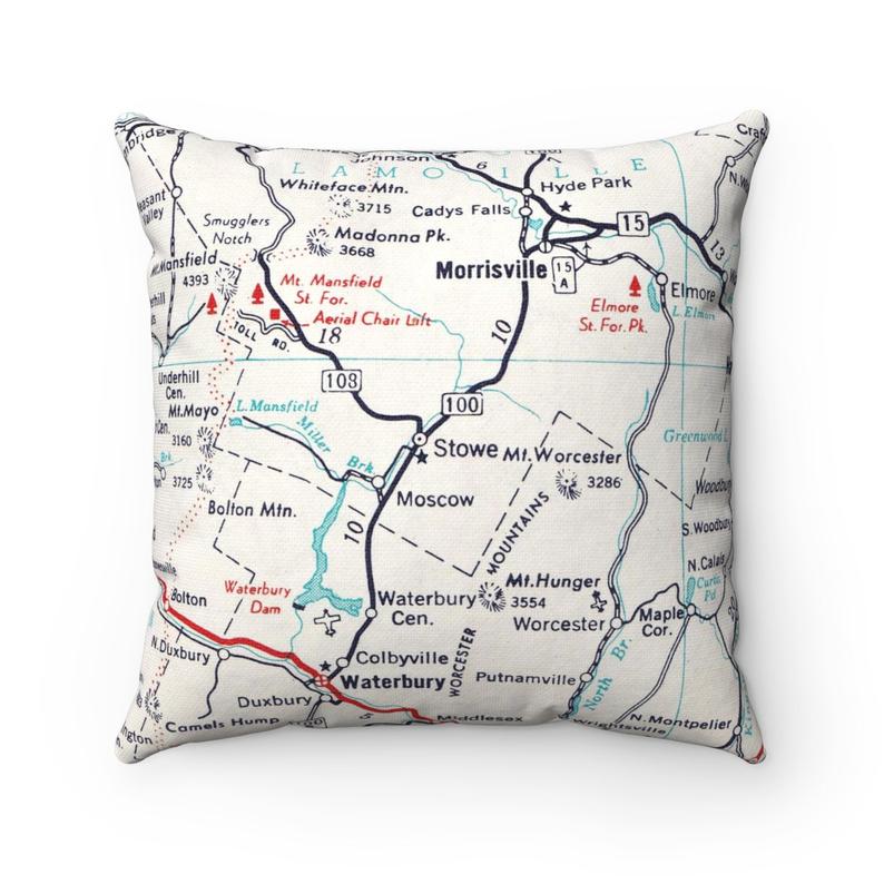Stowe Vermont Vintage Map Throw Pillow