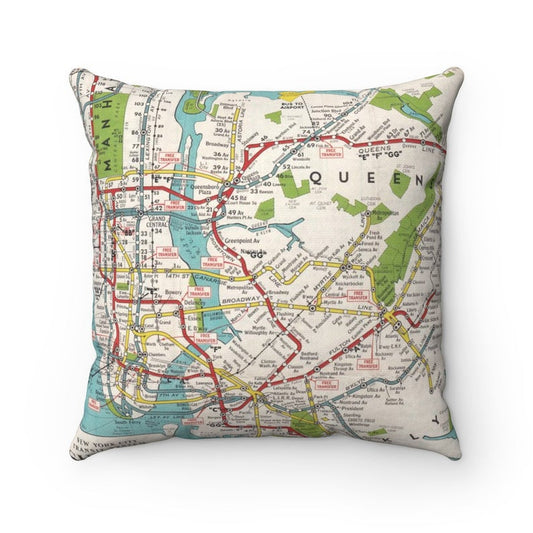New York City Subway Map Pillow | Vintage-Inspired City Home Decor