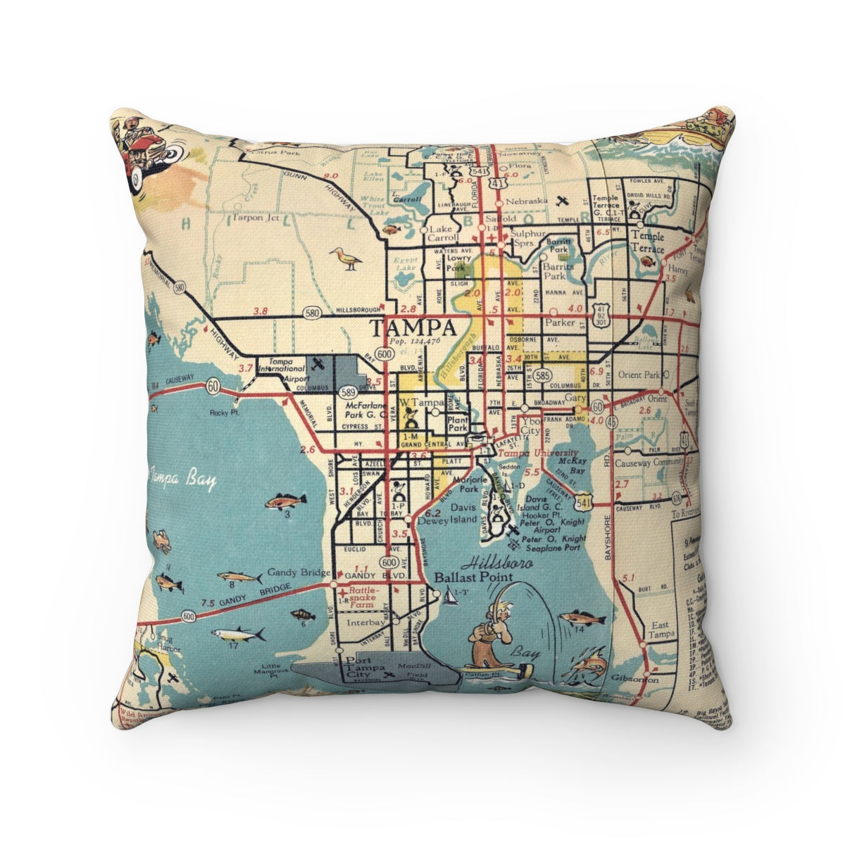 Tampa Florida vintage map pillow
