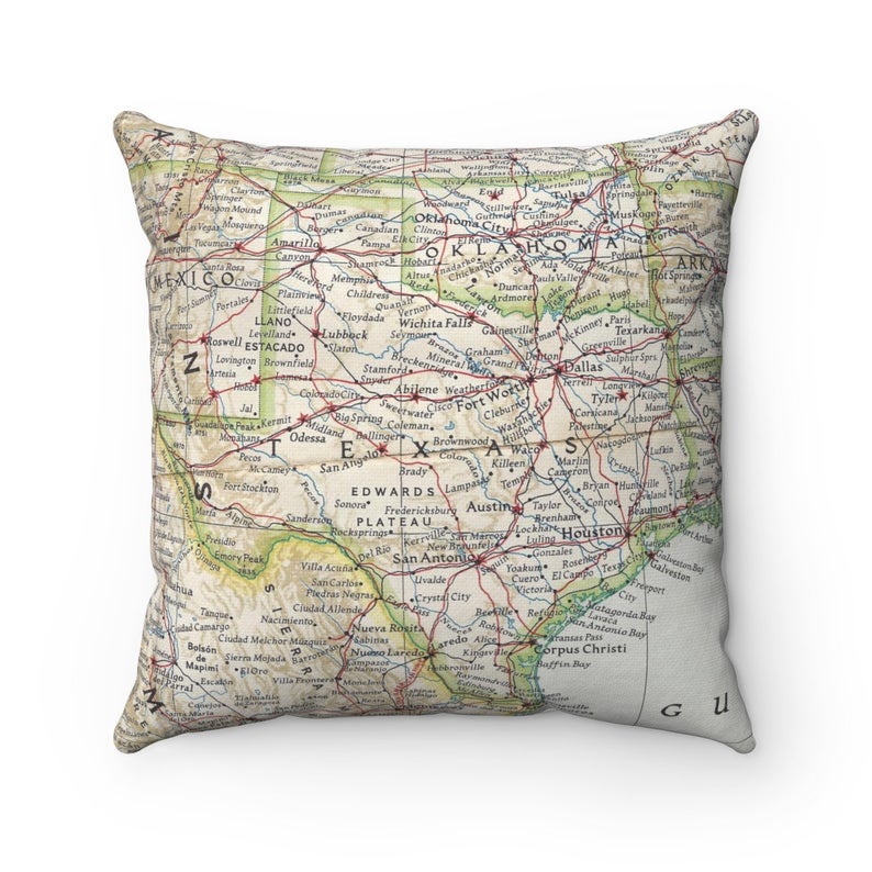 Texas vintage map pillow