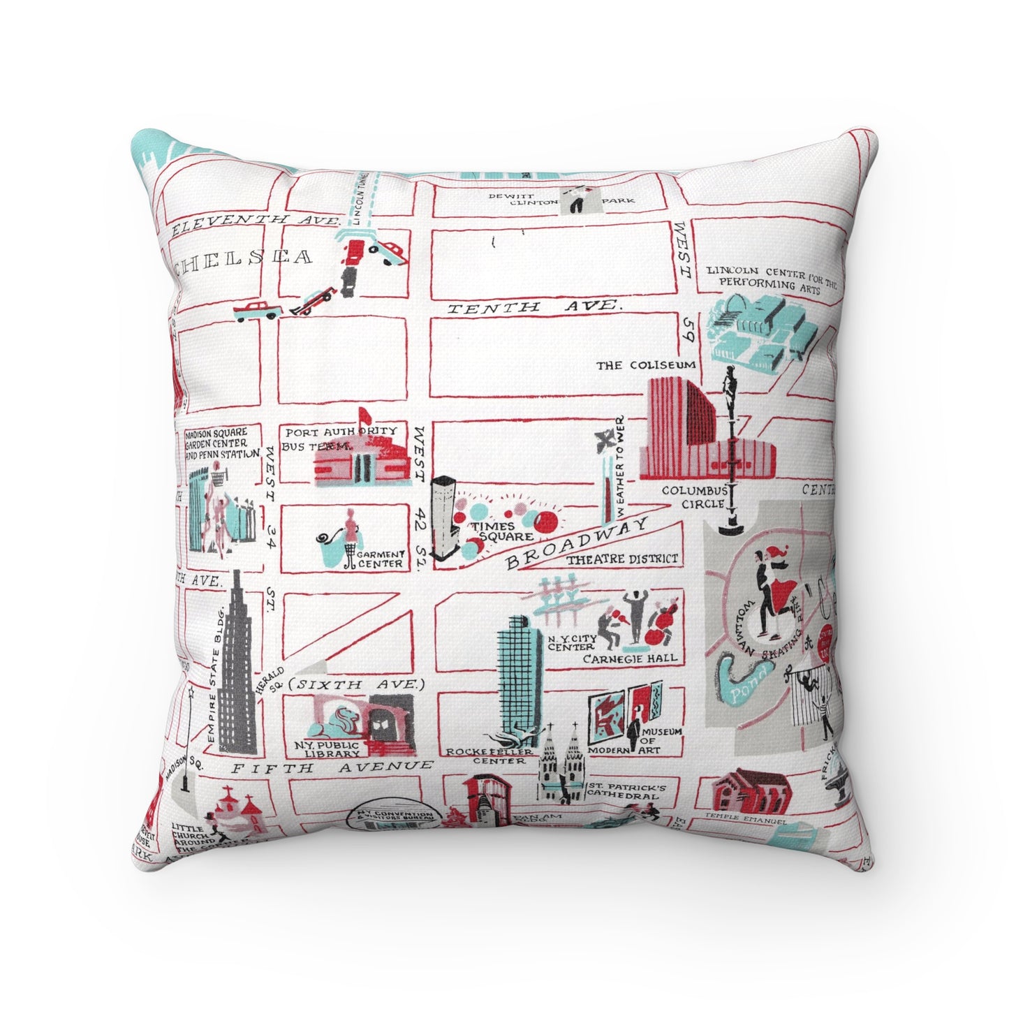 Times Square New York vintage map pillow