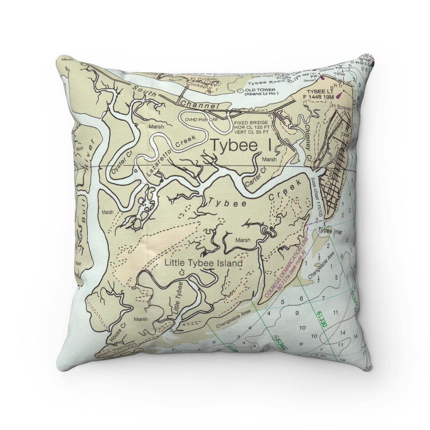 Tybee Island Georgia vintage map pillow