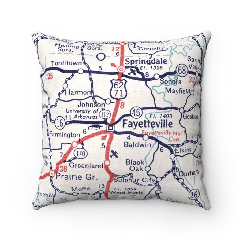 University of Arkansas vintage map pillow