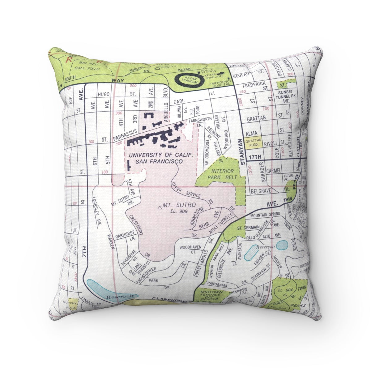 University of California San Francisco vintage map pillow