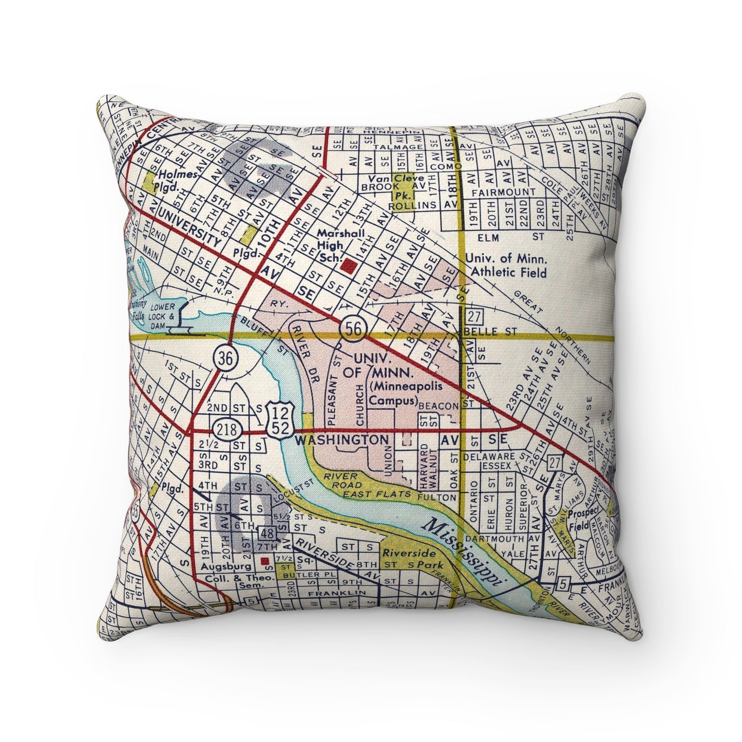 University of Minnesota vintage map pillow