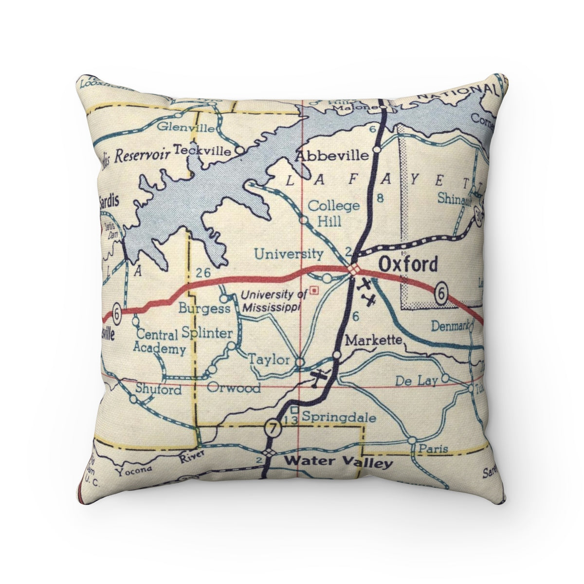 University of Mississippi vintage map pillow