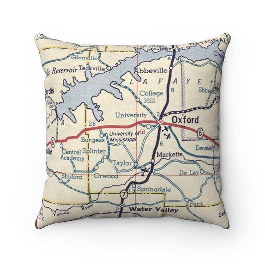 University of Mississippi vintage map pillow