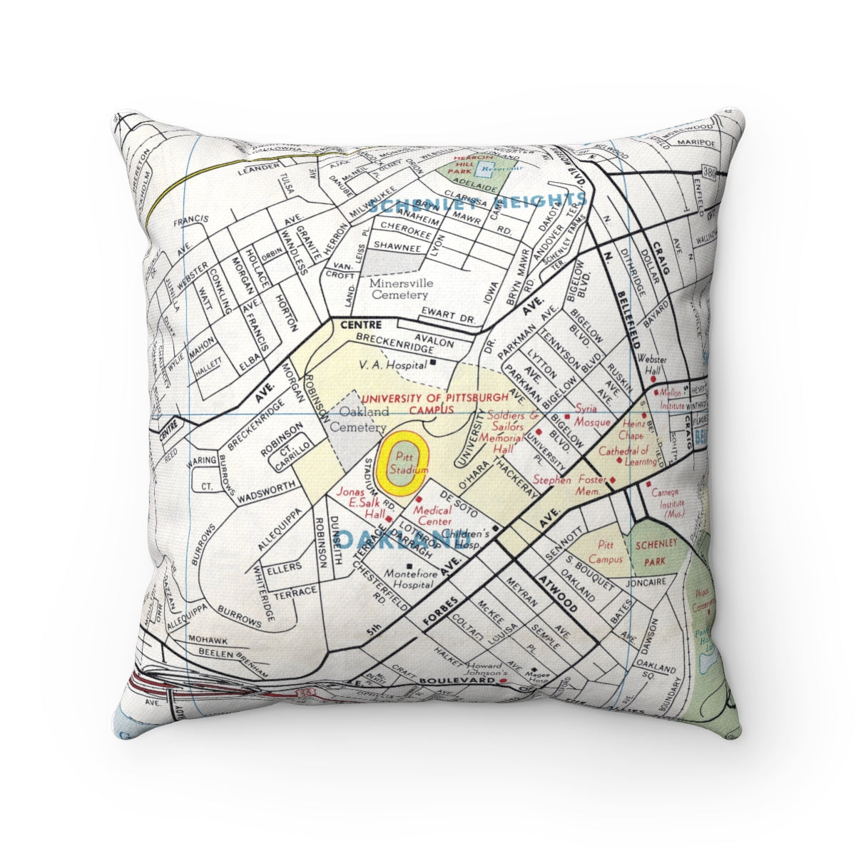 University of Pittsburgh vintage map pillow
