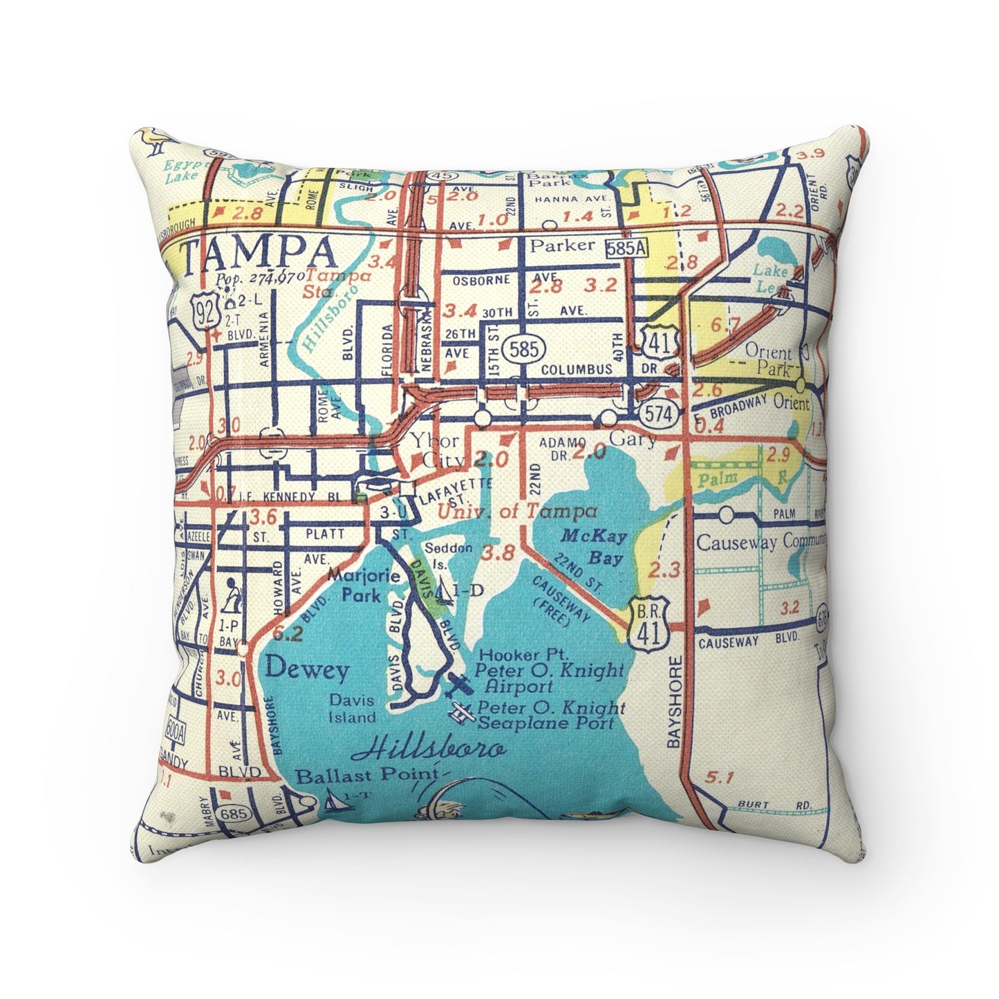 University of Tampa vintage map pillow