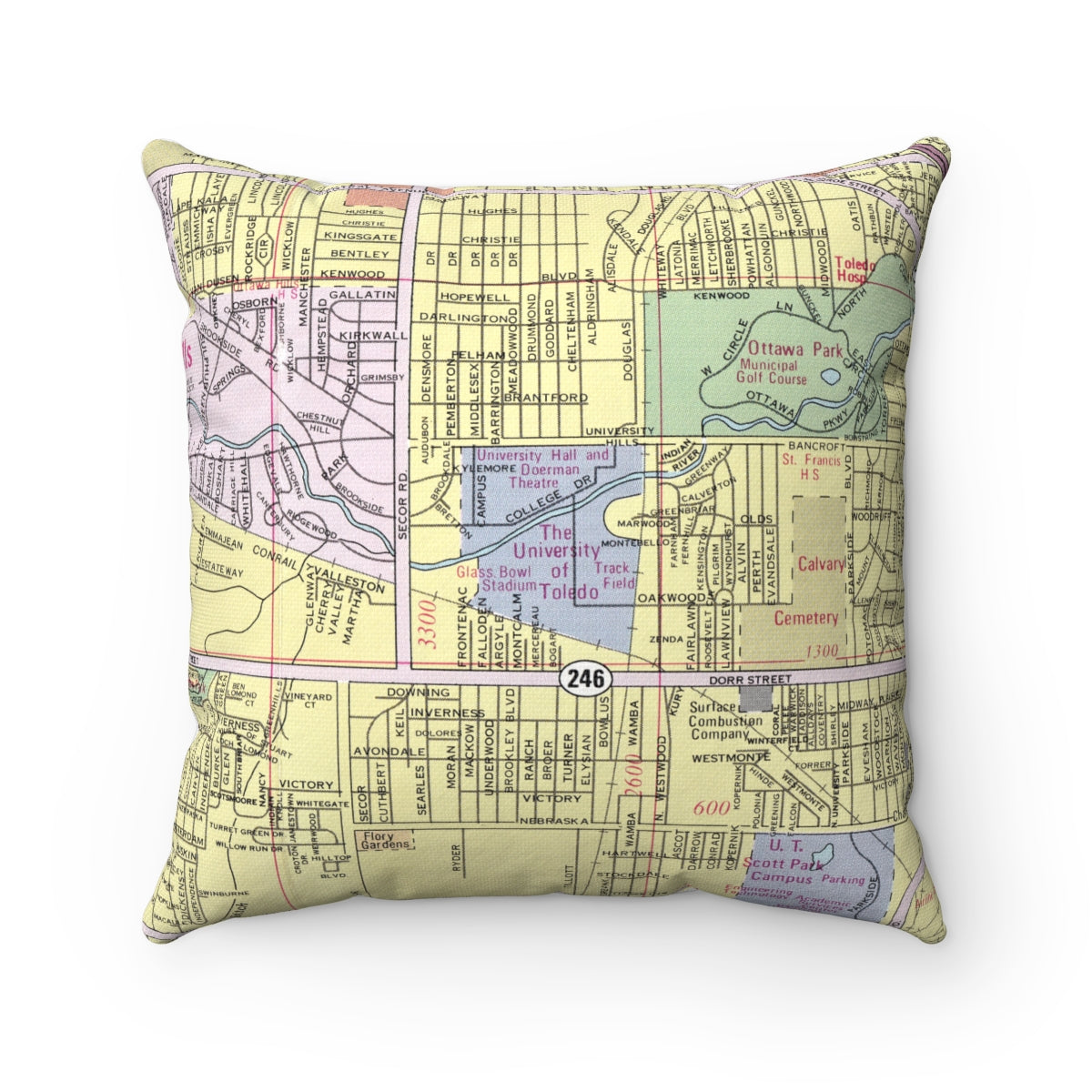 University of Toledo vintage map pillow