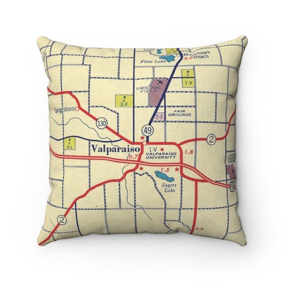 Valparaiso Indiana vintage map pillow