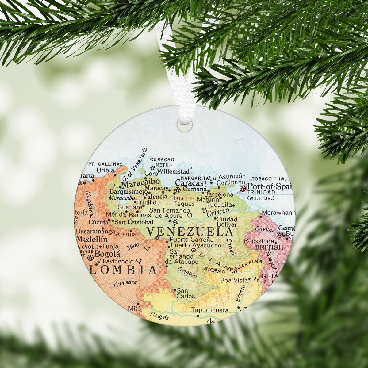 Venezuela Vintage Map Ornament | Venezuela Travel Christmas Ornament