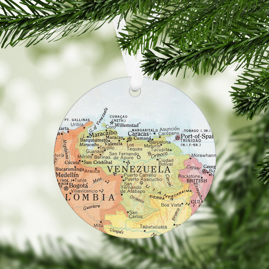 Venezuela Vintage Map Ornament | Venezuela Travel Christmas Ornament