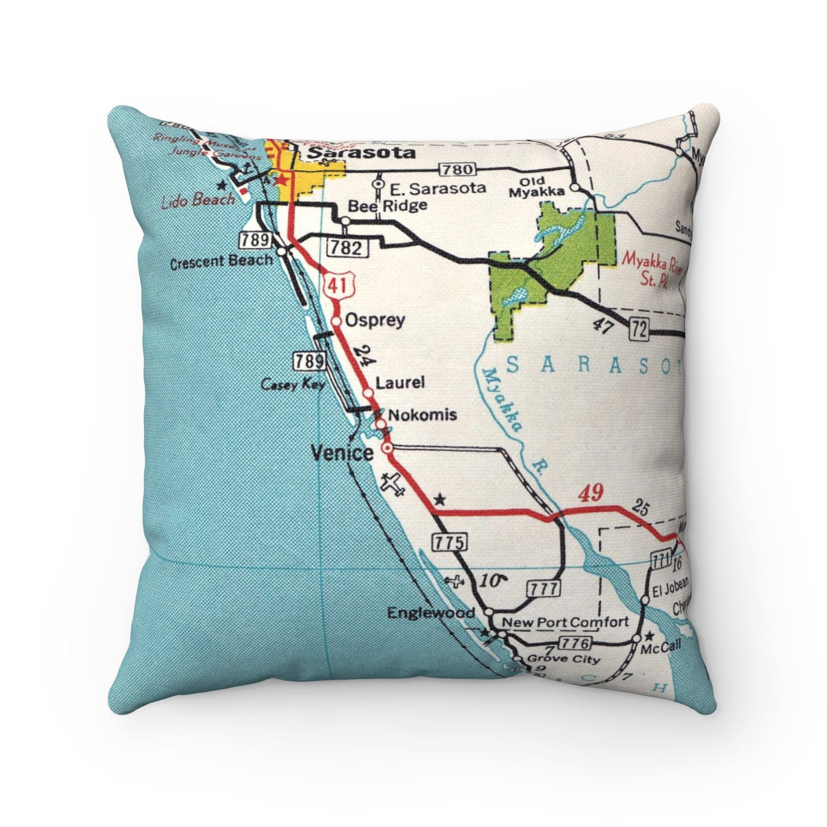 Venice Florida vintage map pillow