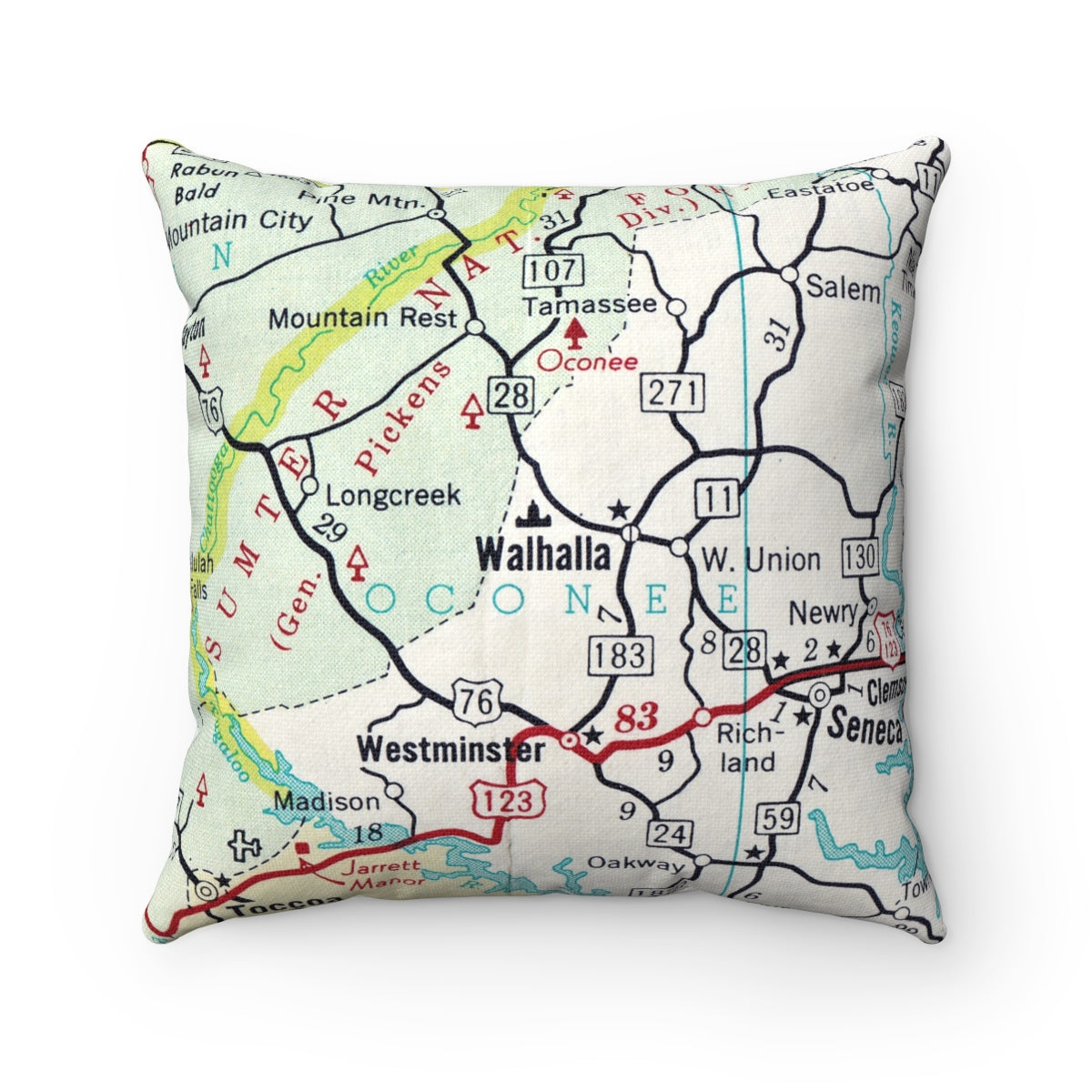 Walhalla South Carolina vintage map pillow