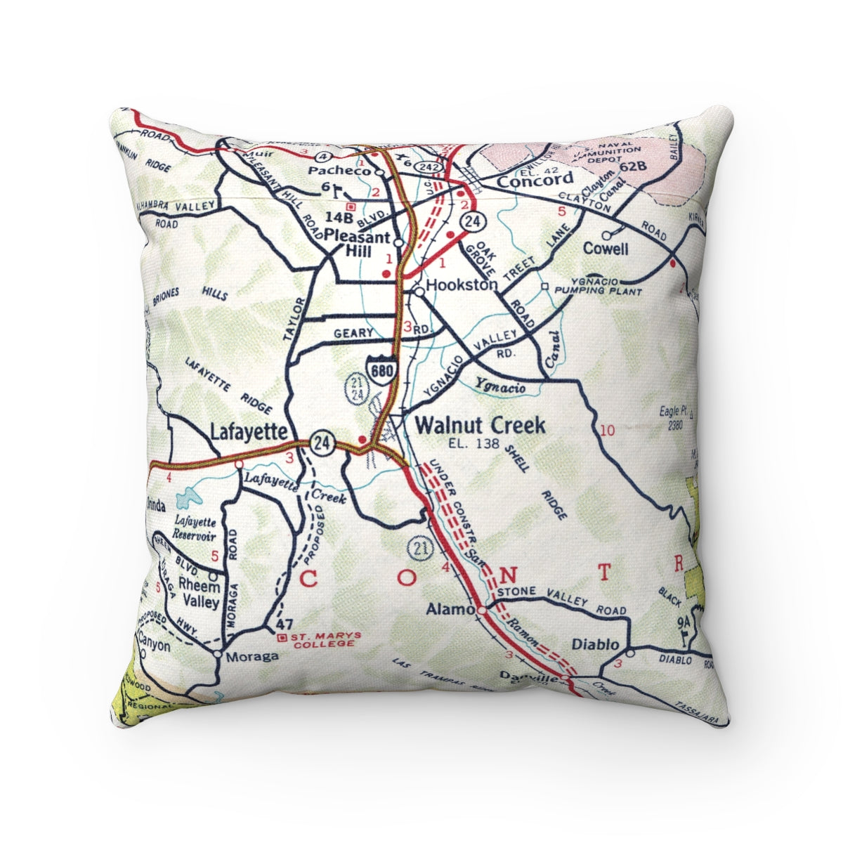 Walnut Creek California vintage map pillow