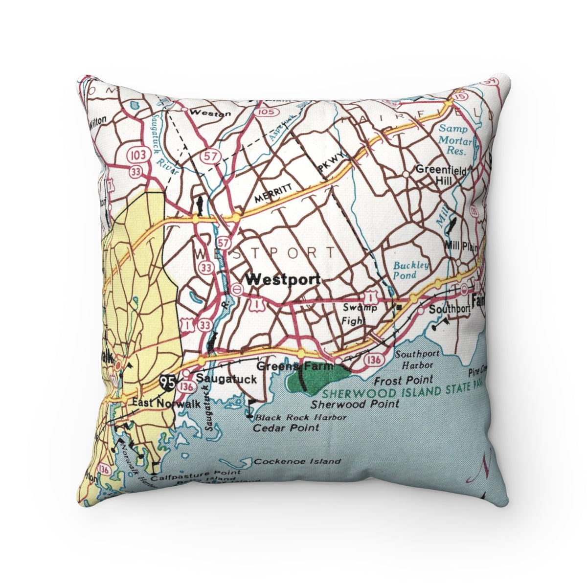 Westport Connecticut vintage map pillow