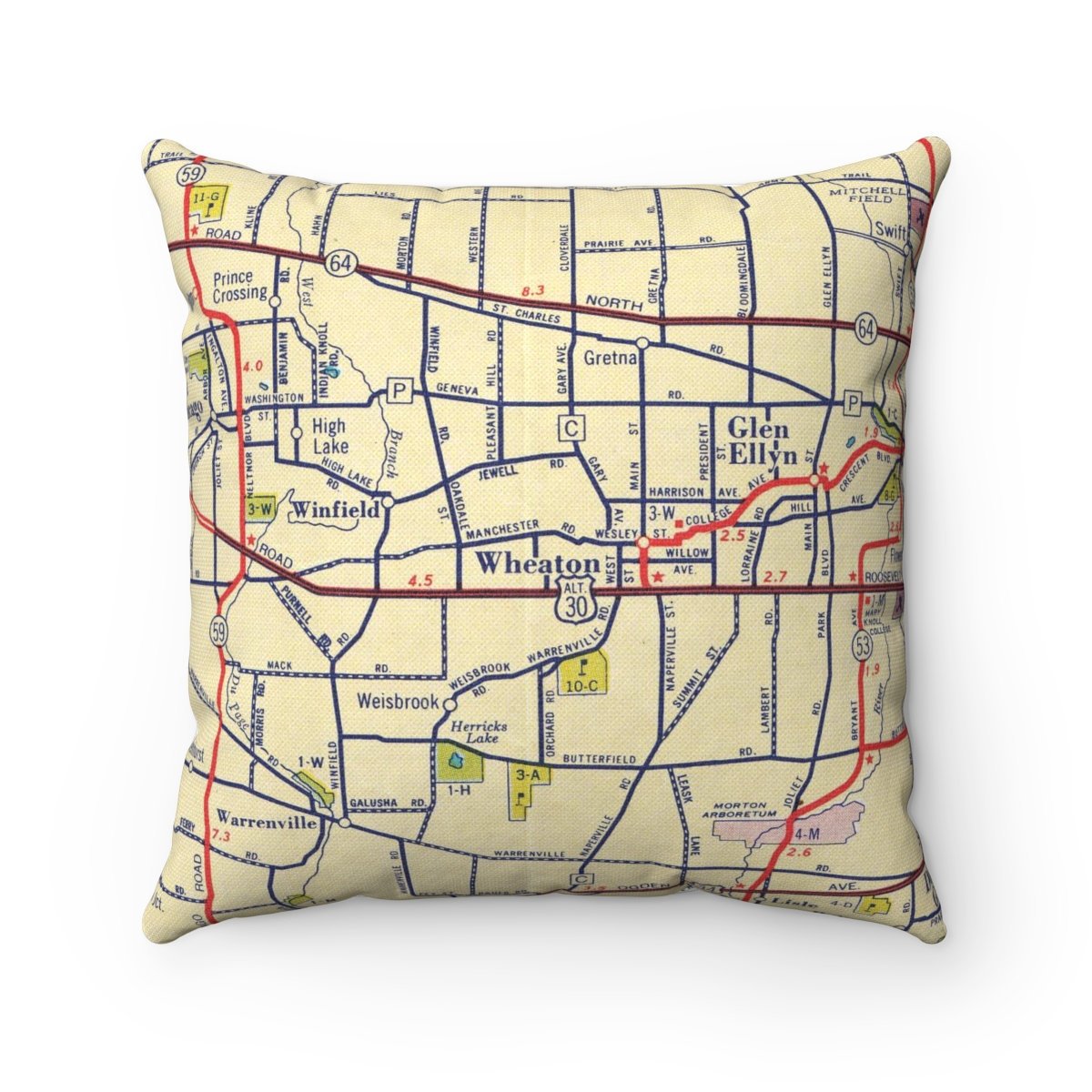 Wheaton Illinois vintage map pillow