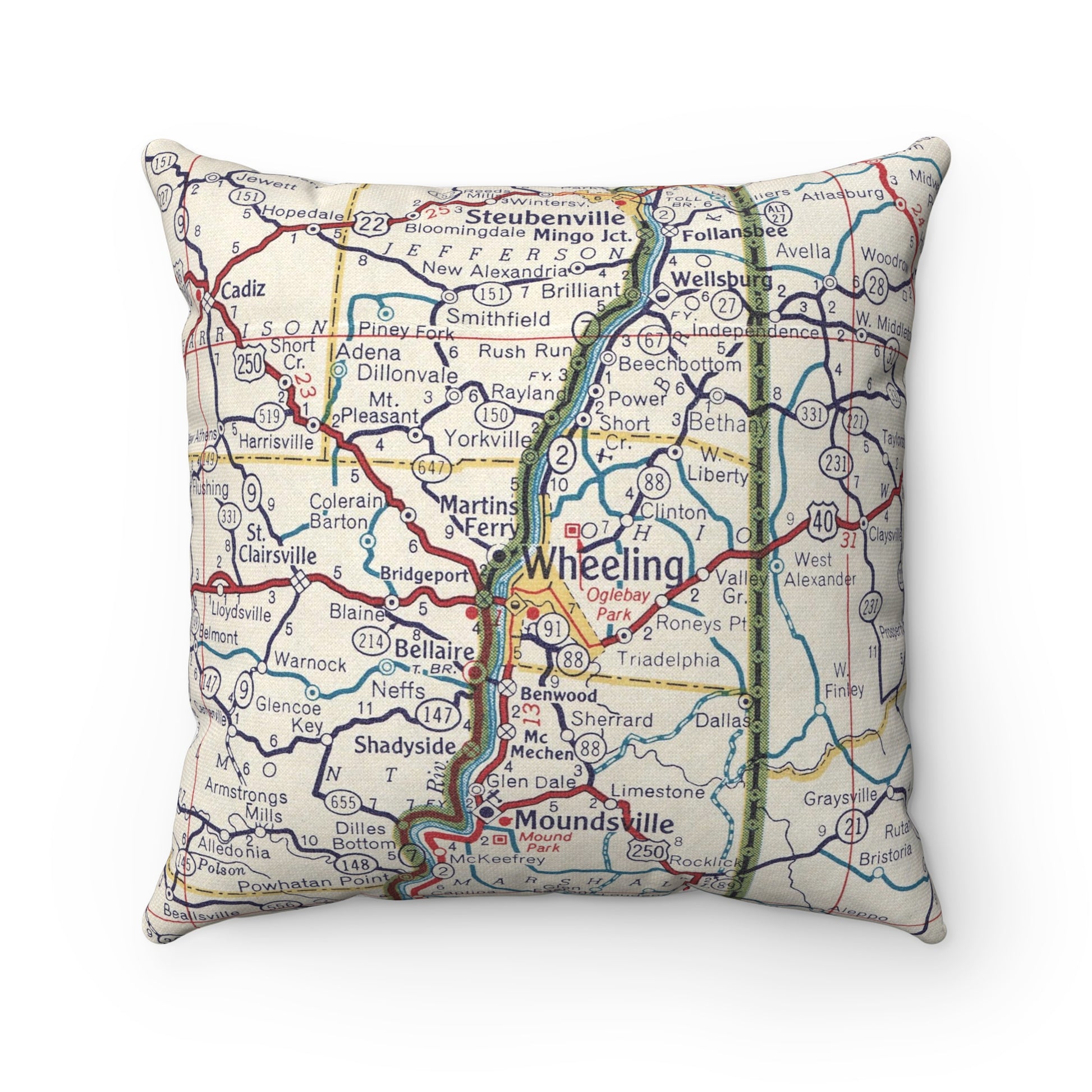 Wheeling West Virginia vintage map pillow
