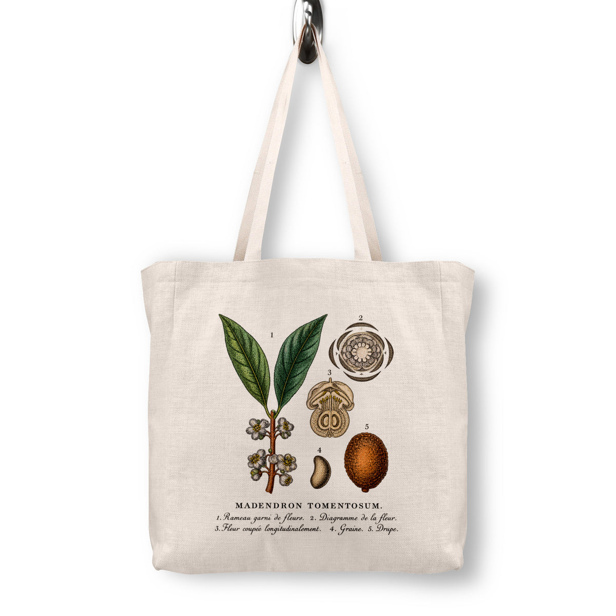 White Blossom and Drupe Botanical Canvas Tote Bag | 1873 French Lithograph