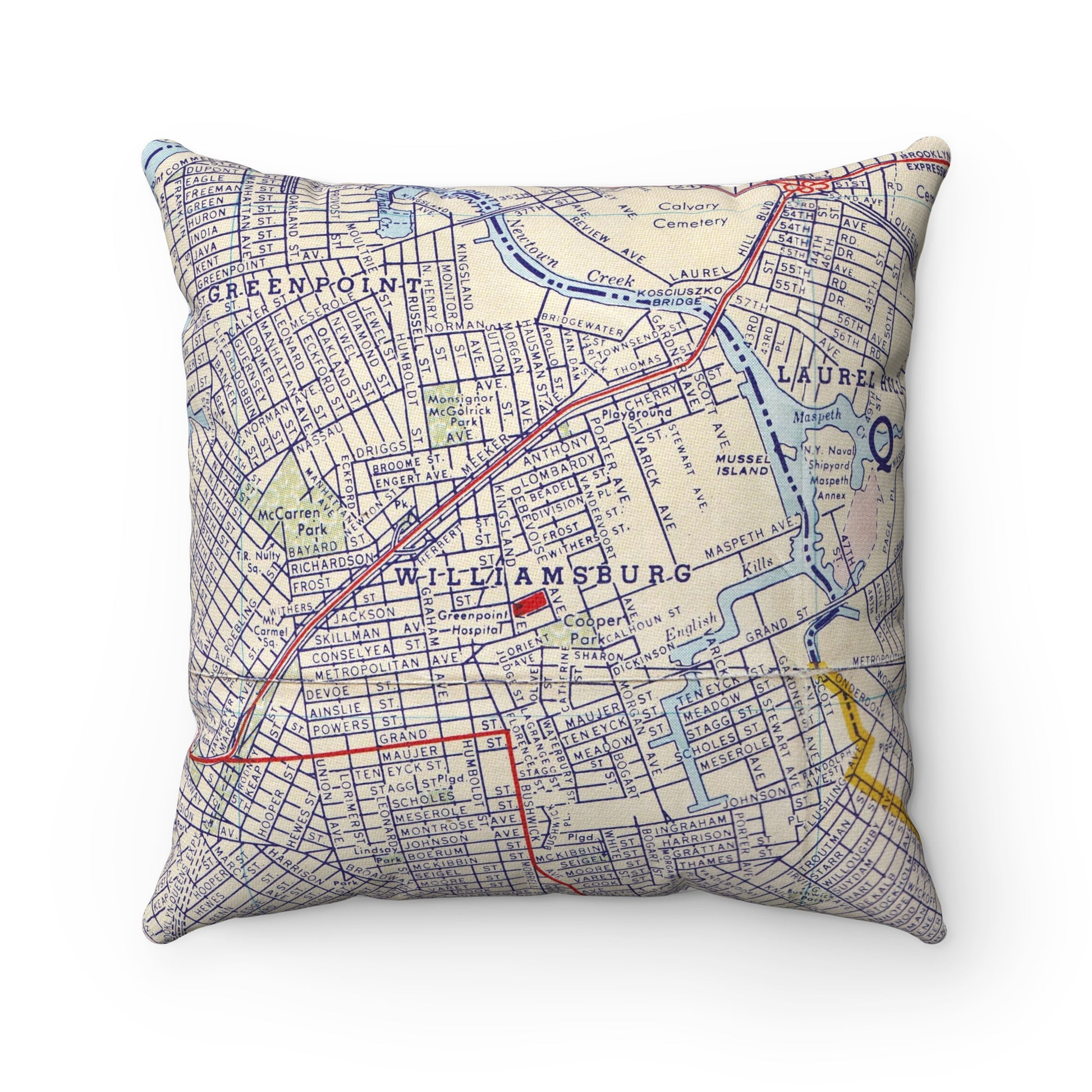 Williamsburg Brooklyn vintage map pillow