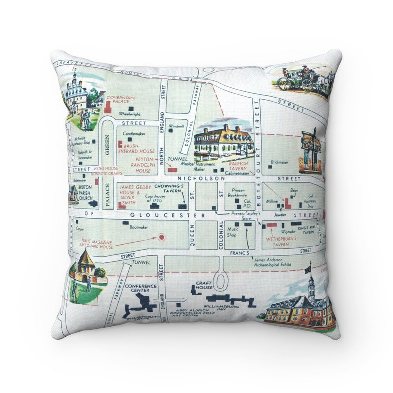 Williamsburg Virginia vintage map pillow