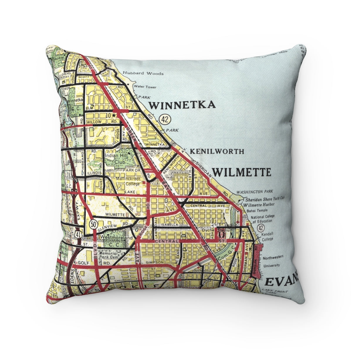 Wilmette Illinois vintage map pillow