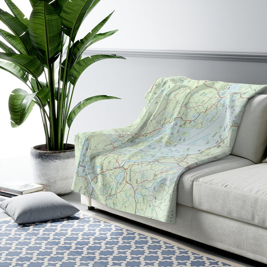 Lake Winnipesaukee Map Sherpa Fleece Blanket | Cozy Travel Throw