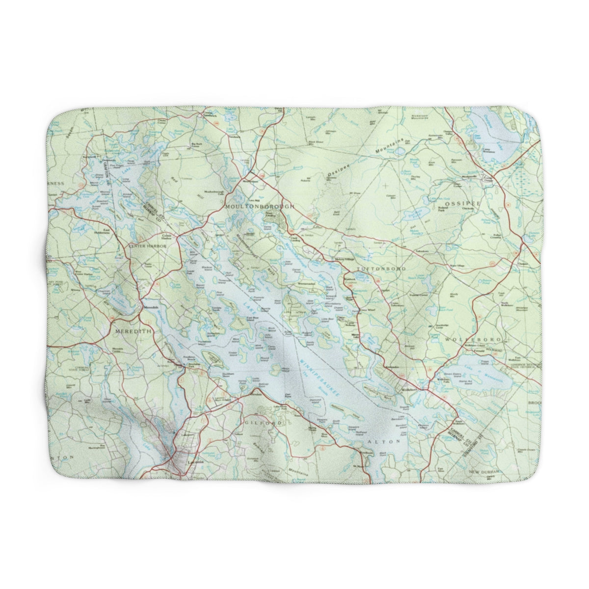 Lake Winnipesaukee Map Sherpa Fleece Blanket | Cozy Travel Throw
