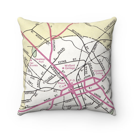Wofford College vintage map pillow