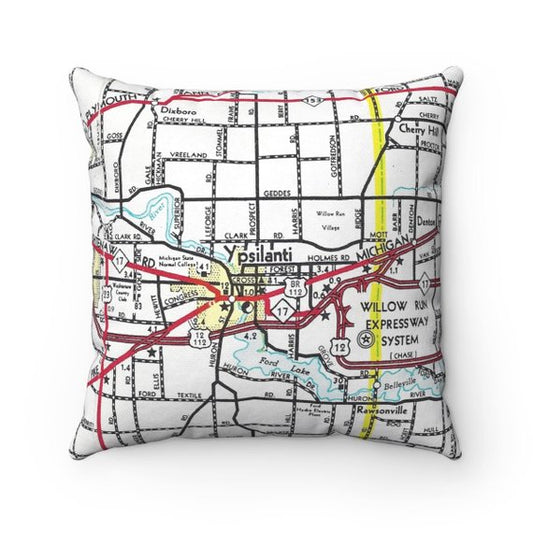 Ypsilanti Michigan vintage map pillow