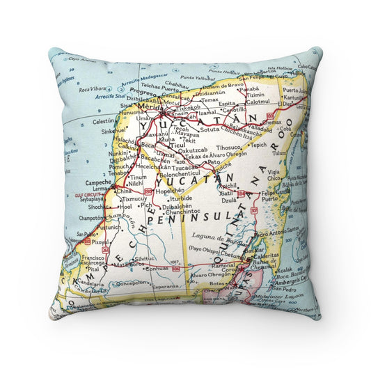 Yucatan Mexico vintage map pillow